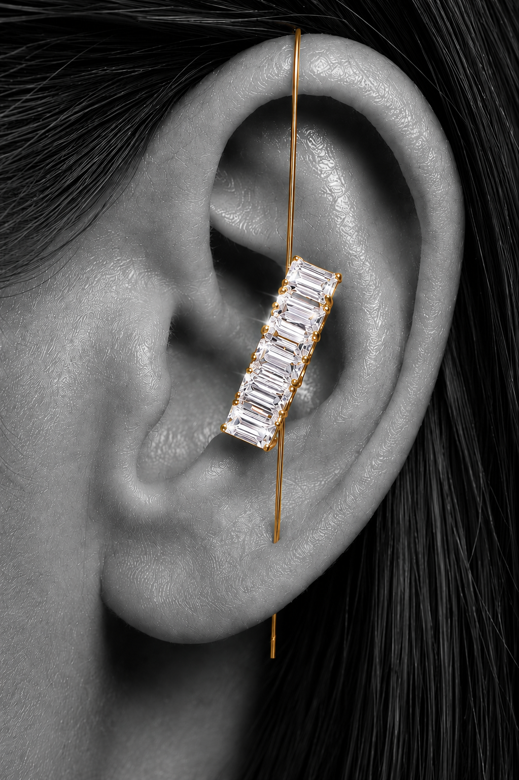 Crystal Bar Gold Ear Cuffs
