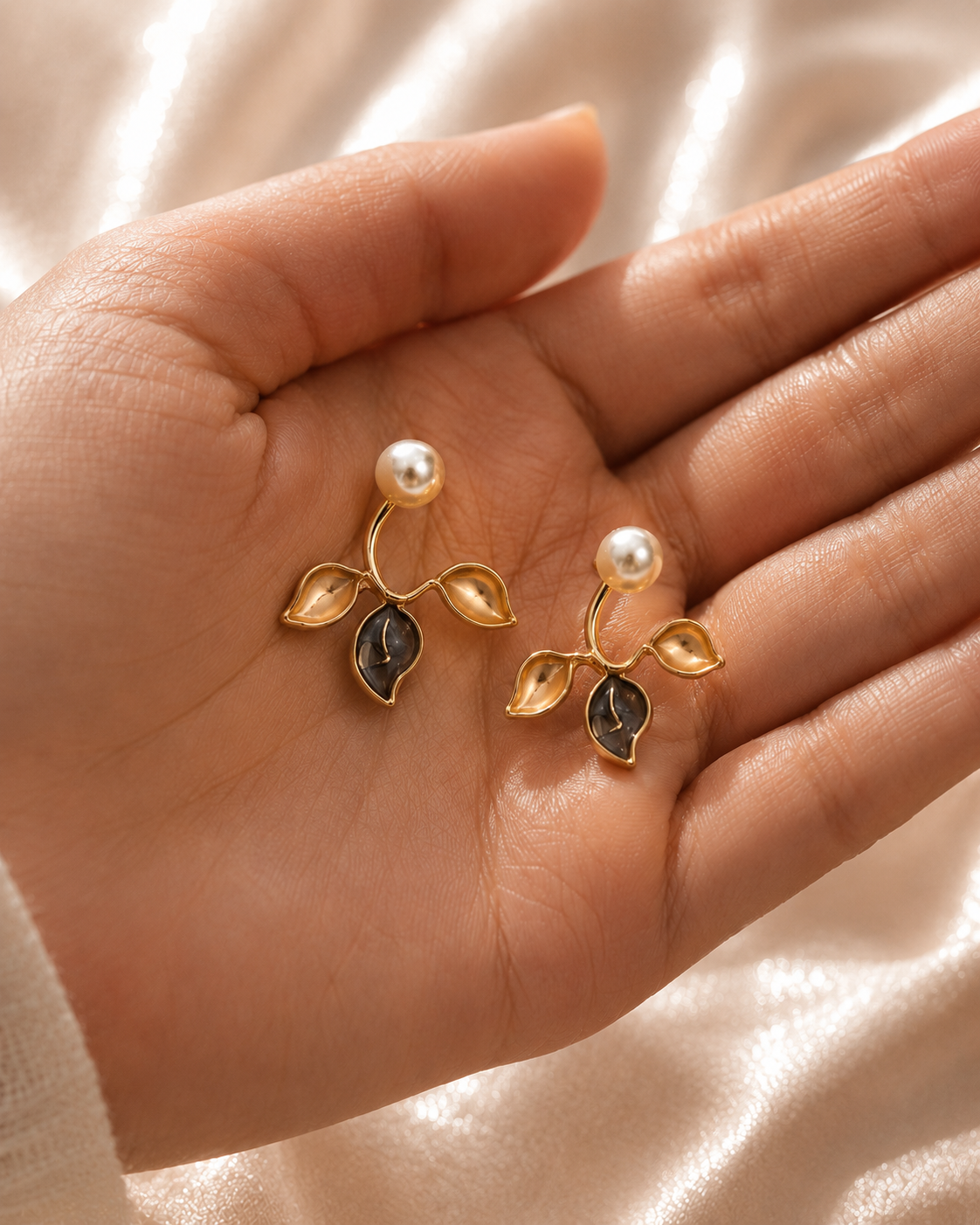 Pearl and Leaf Earrings