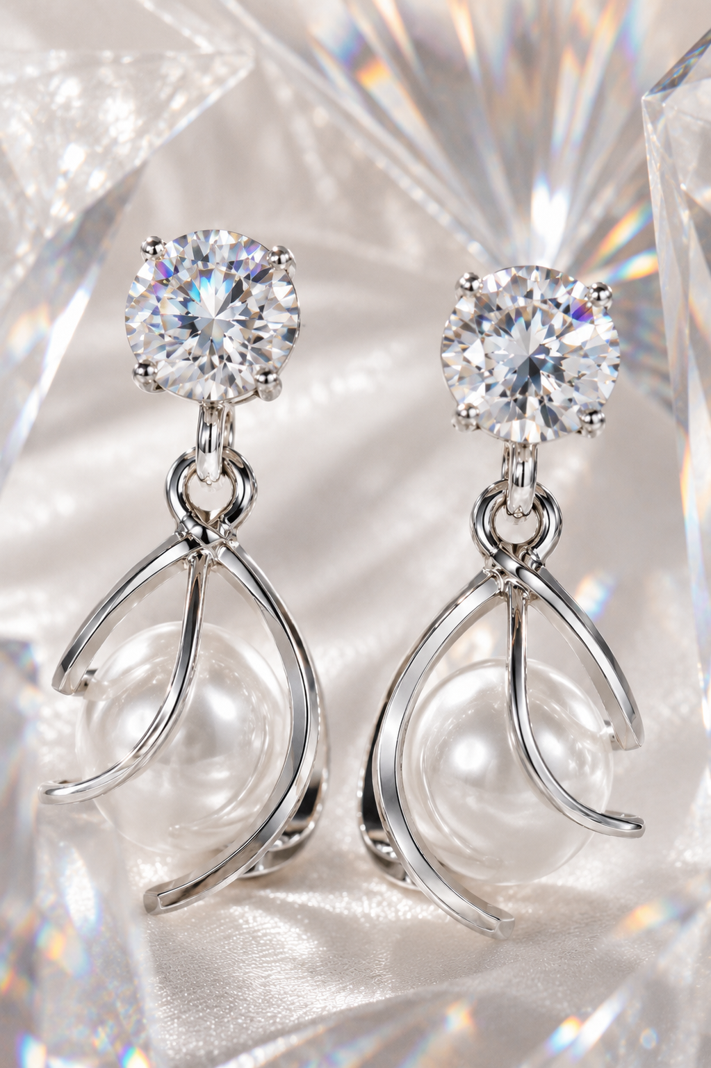 Classic Silver Solitaire & Pearl Drop Earrings