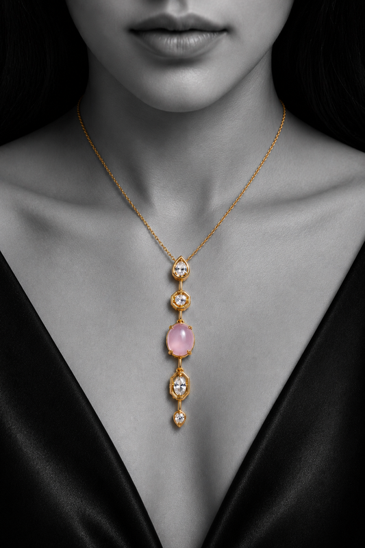 Rose Quartz & Crystal Drop Necklace