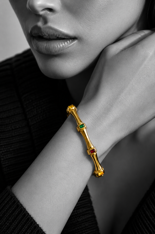 The Kyoto Multi-Gemstone Bamboo Bangle