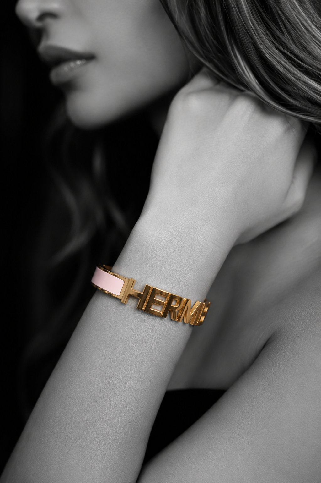 The Typographic Icon Bangle in Blush Pink