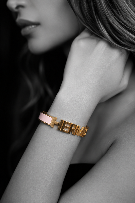The Typographic Icon Bangle in Blush Pink