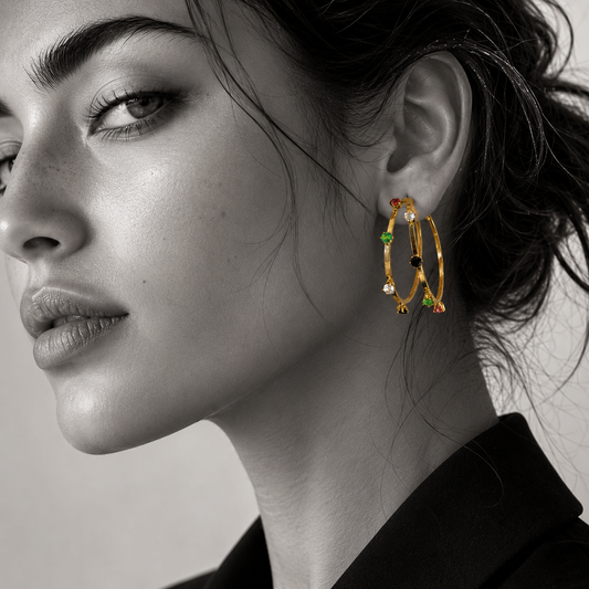 Zircons Multi Stone Hoop earrings.