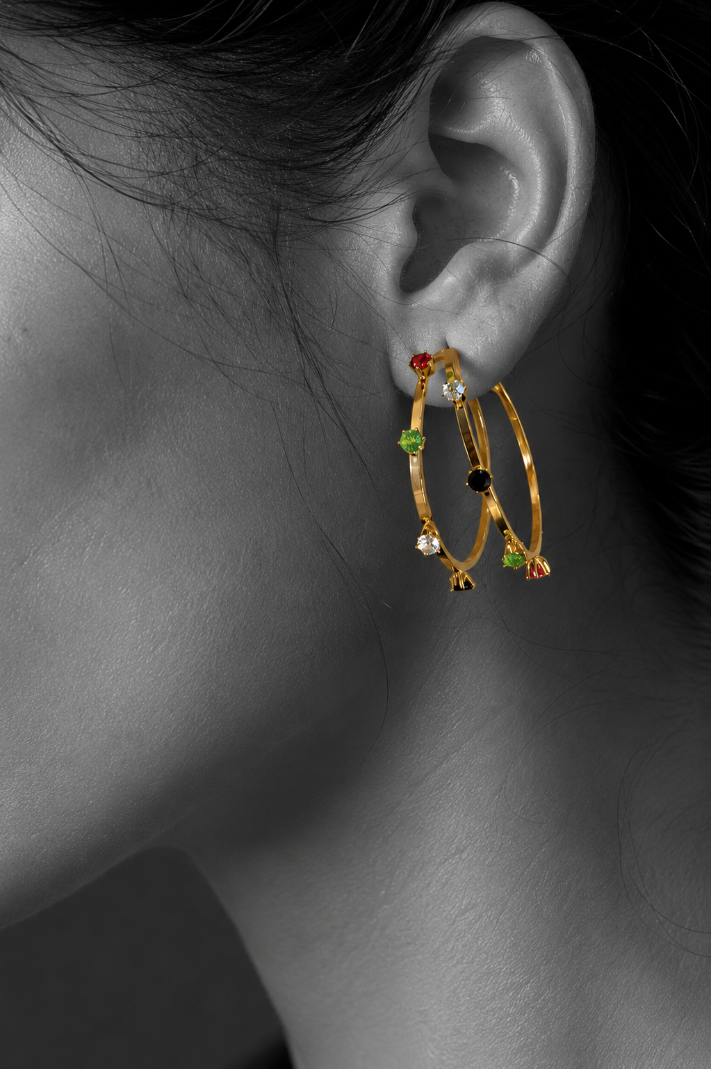 Zircons Multi Stone Hoop earrings.