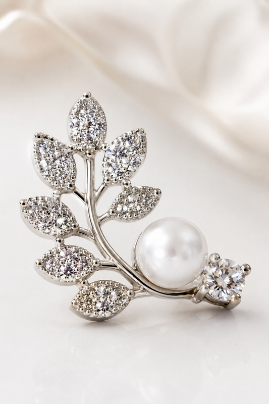 Silver Pearl & Leaf Ear Climbers