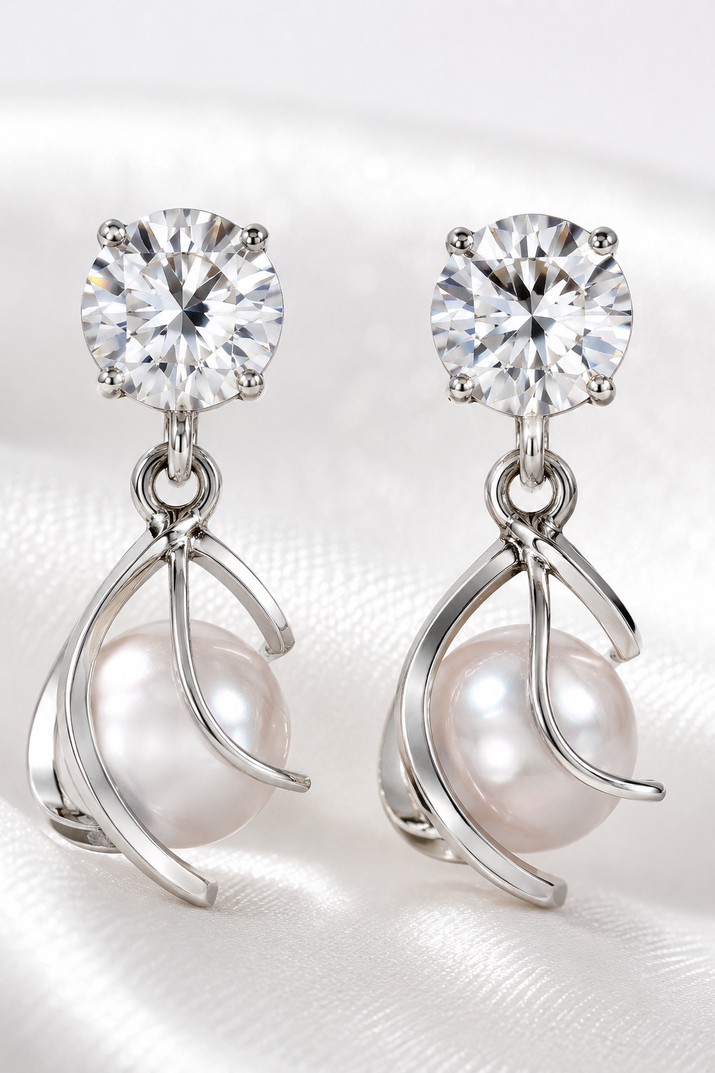 Classic Silver Solitaire & Pearl Drop Earrings