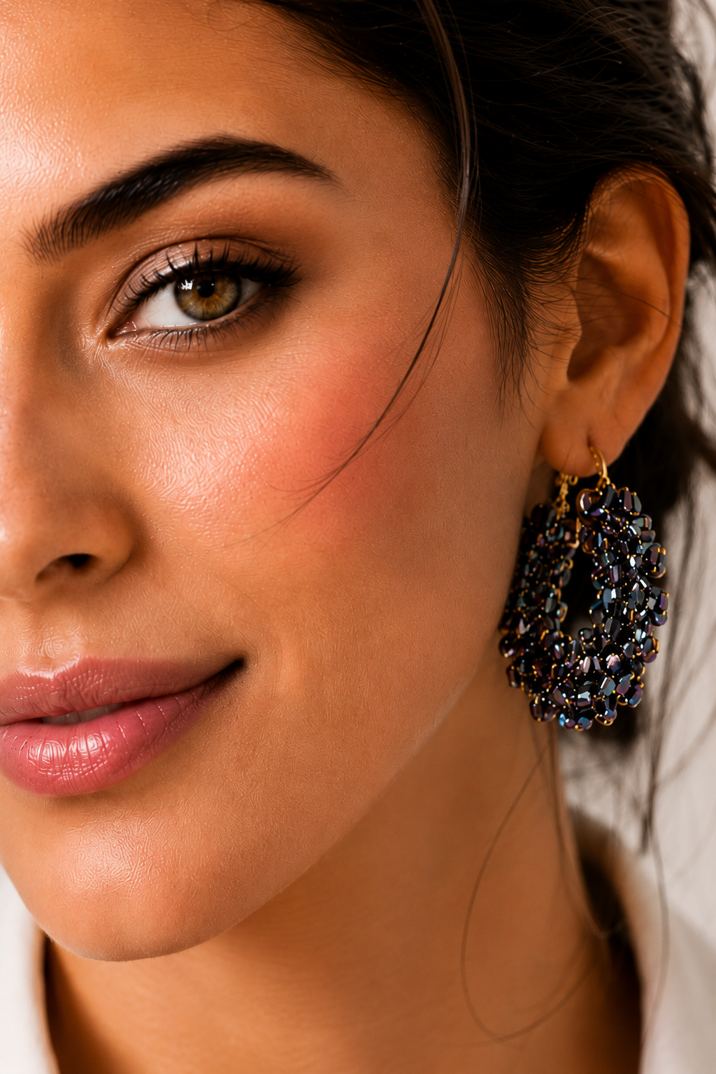 Shimmering Dark Crystal Hoop Earrings