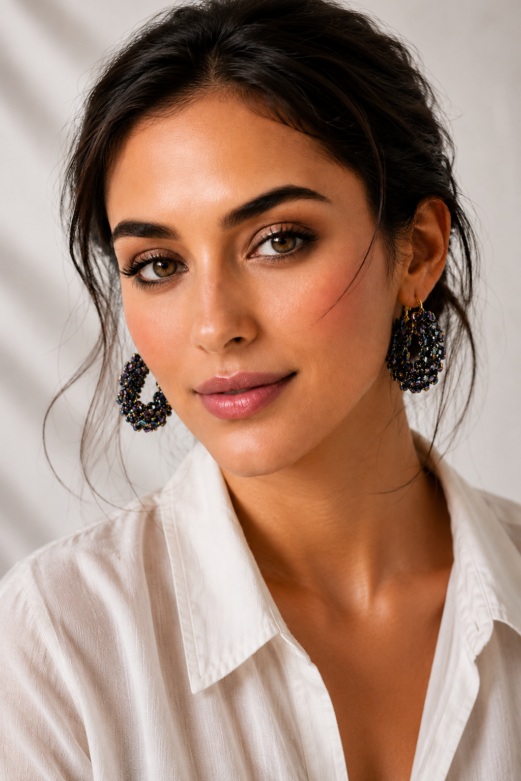 Shimmering Dark Crystal Hoop Earrings