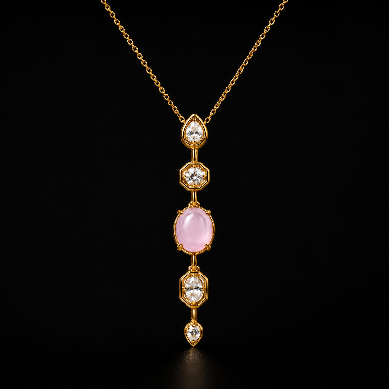 Rose Quartz & Crystal Drop Necklace