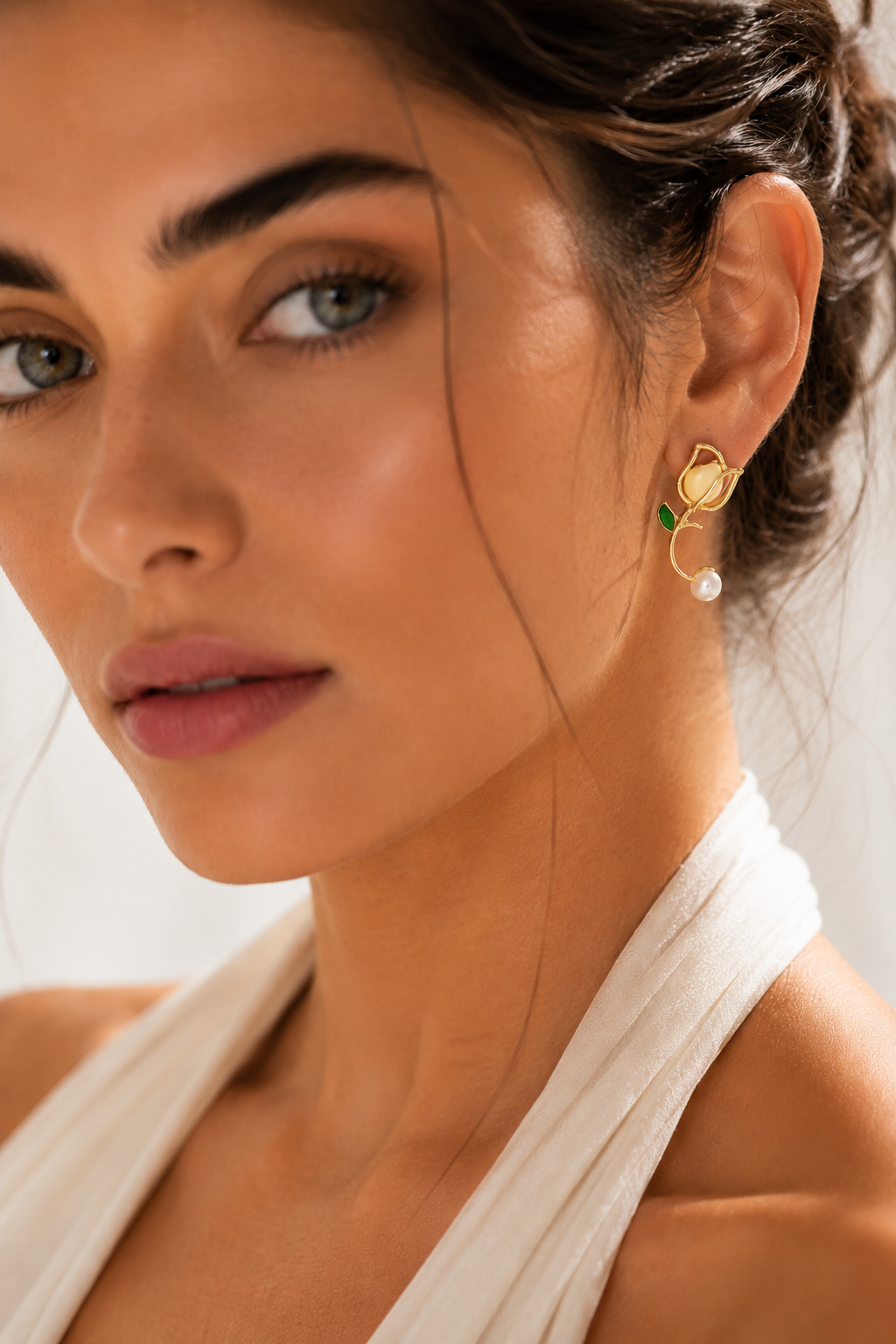 Elegant Pearl & Jade Tulip Brooch