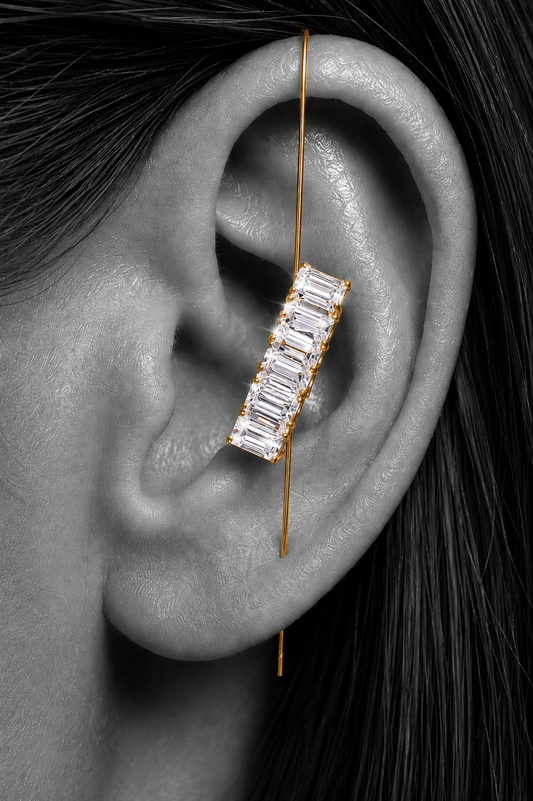 Crystal Bar Gold Ear Cuffs