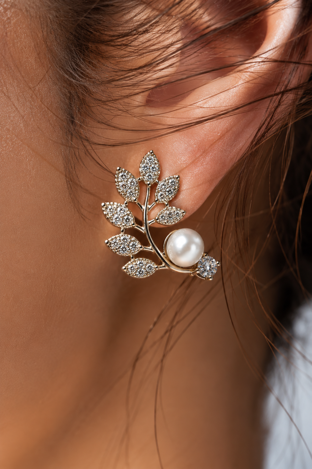 Silver Pearl & Leaf Ear Climbers