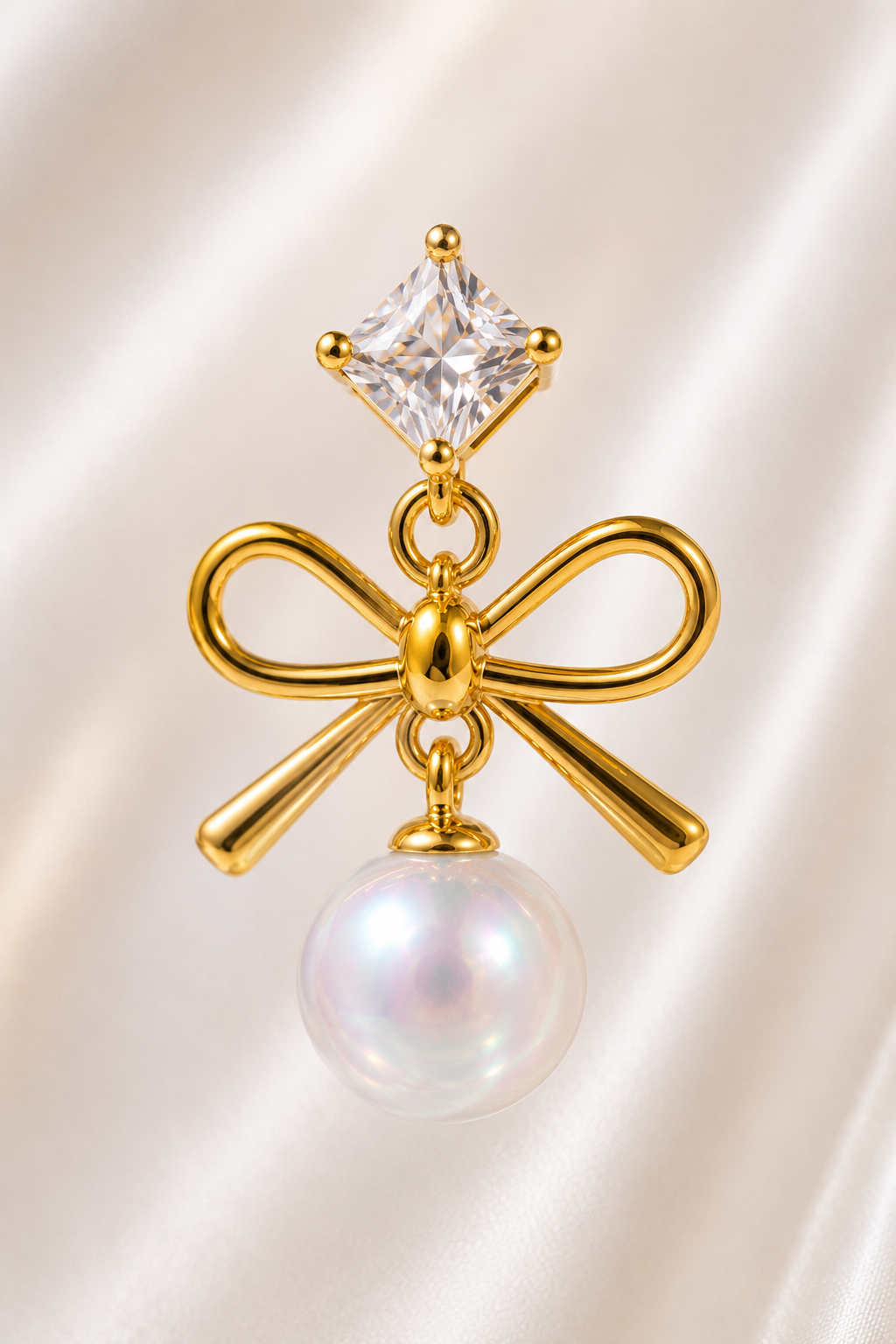 Gold Bow & Pearl Drop Earrings