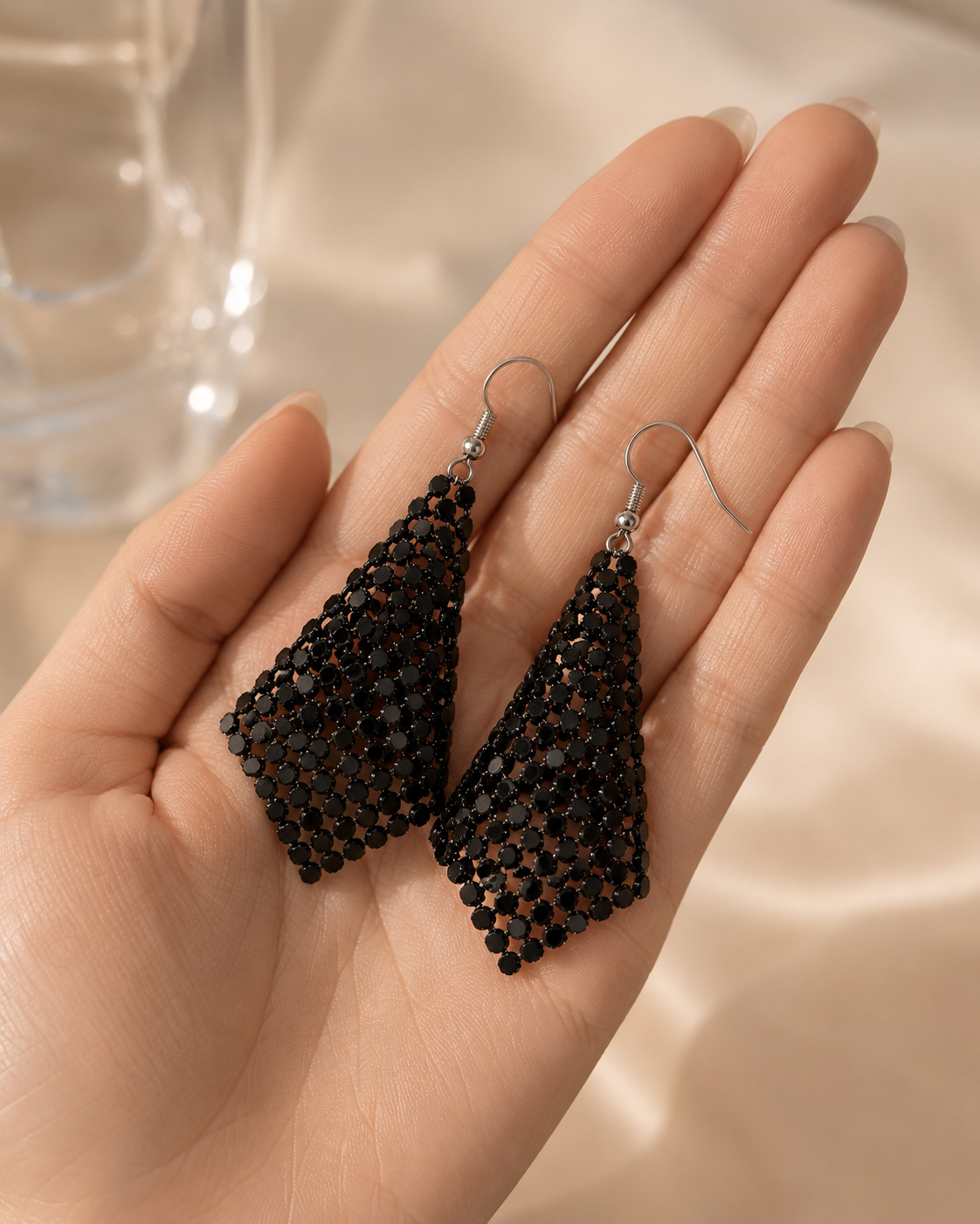 Shimmering Black Mesh Earrings