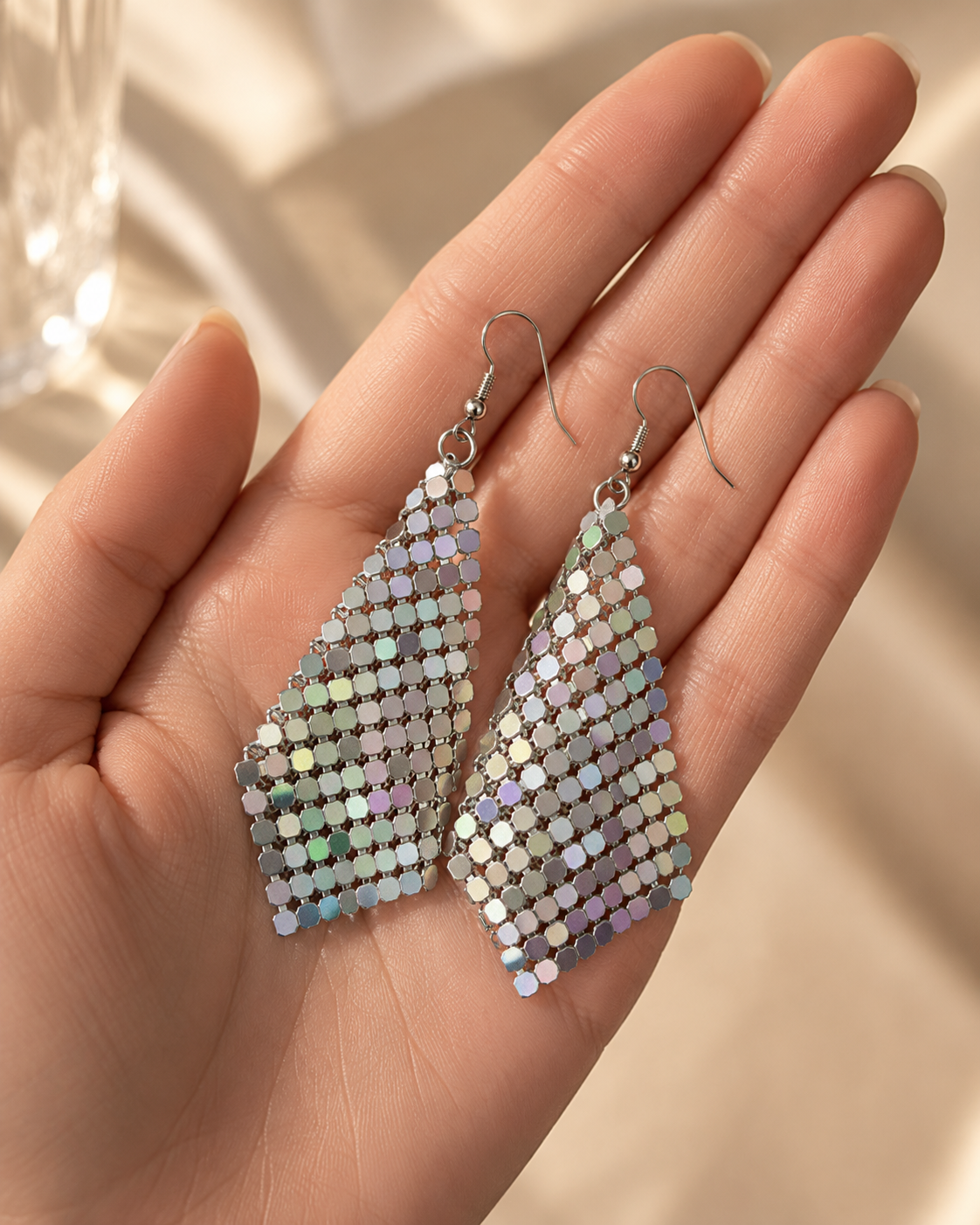 Shimmering Black Mesh Earrings