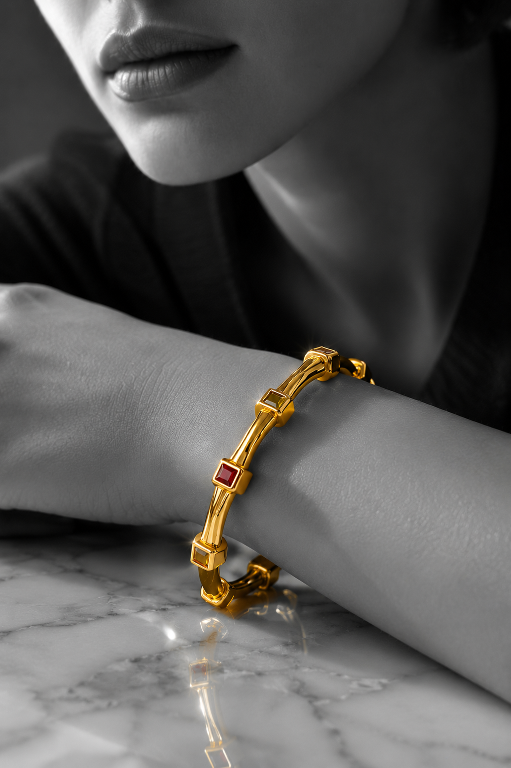 The Kyoto Multi-Gemstone Bamboo Bangle