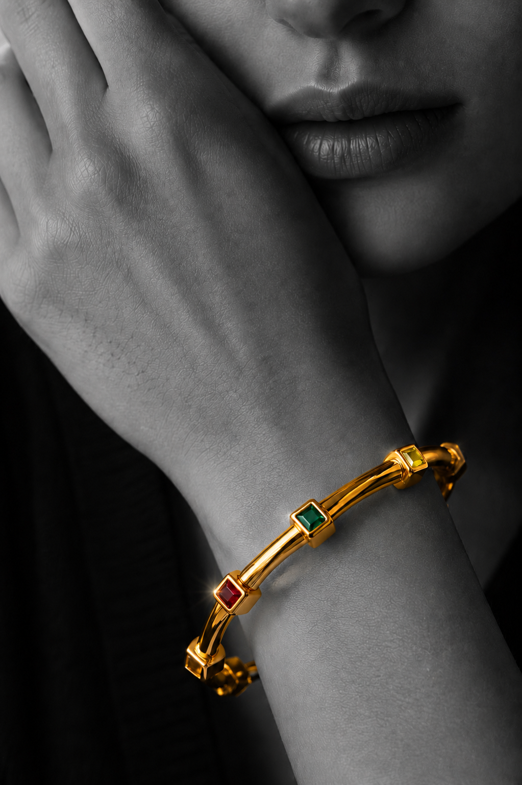 The Kyoto Multi-Gemstone Bamboo Bangle