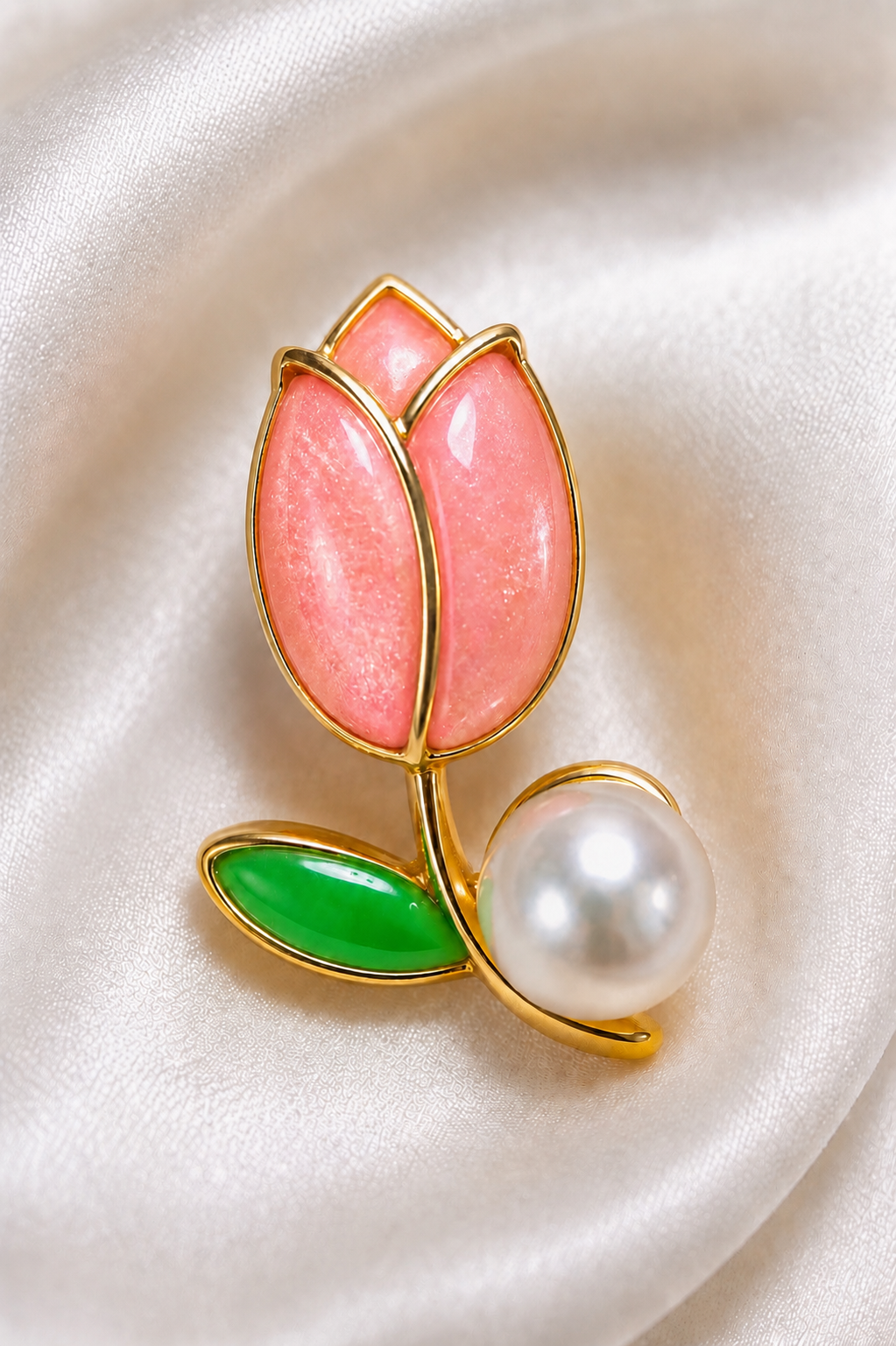 Pink Tulip Pearl Stud Earrings