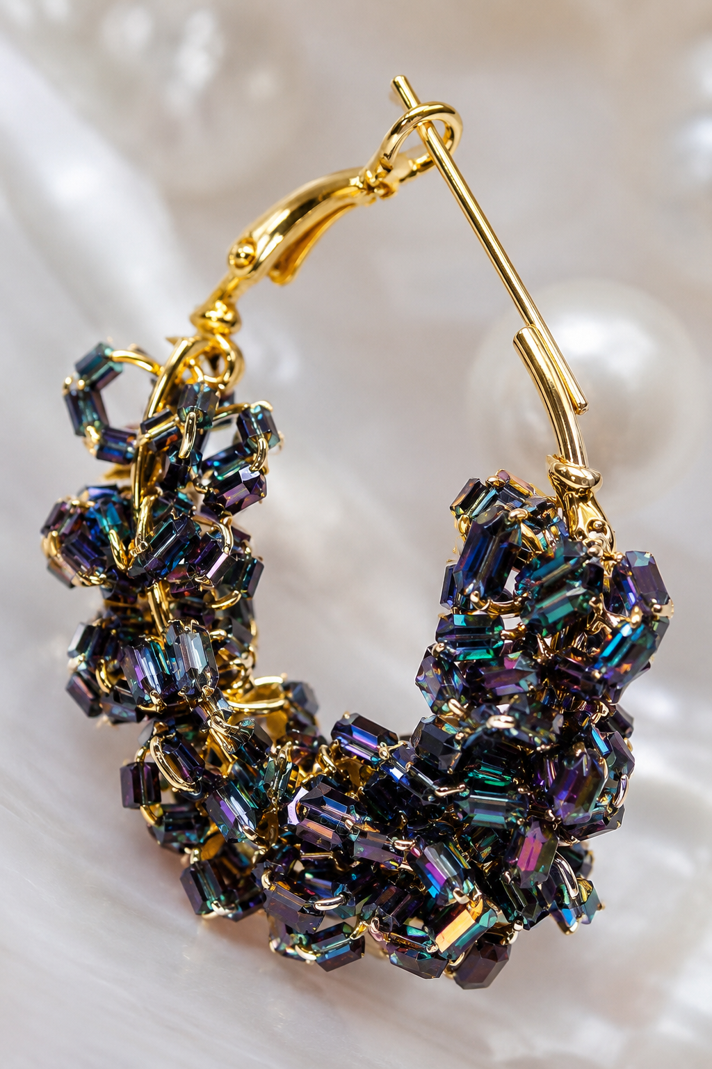 Shimmering Dark Crystal Hoop Earrings