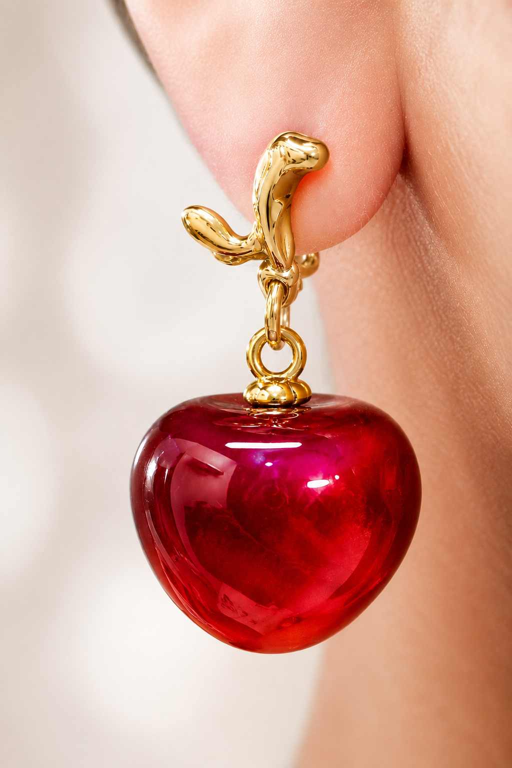Glossy Red Cherry Dangle Earrings