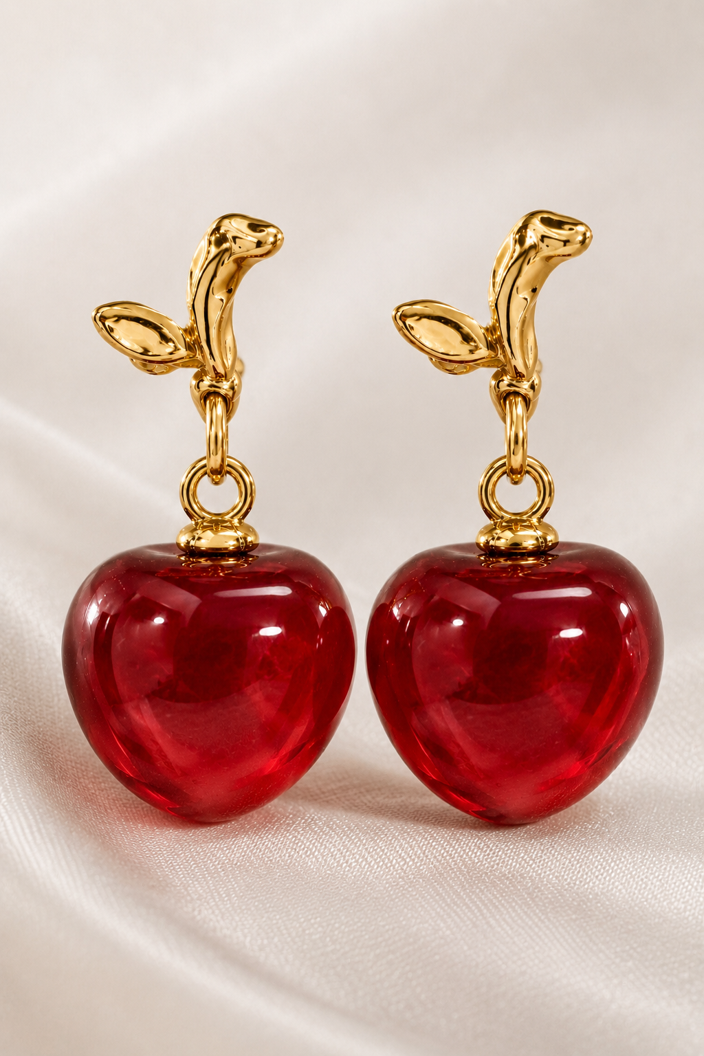 Glossy Red Cherry Dangle Earrings