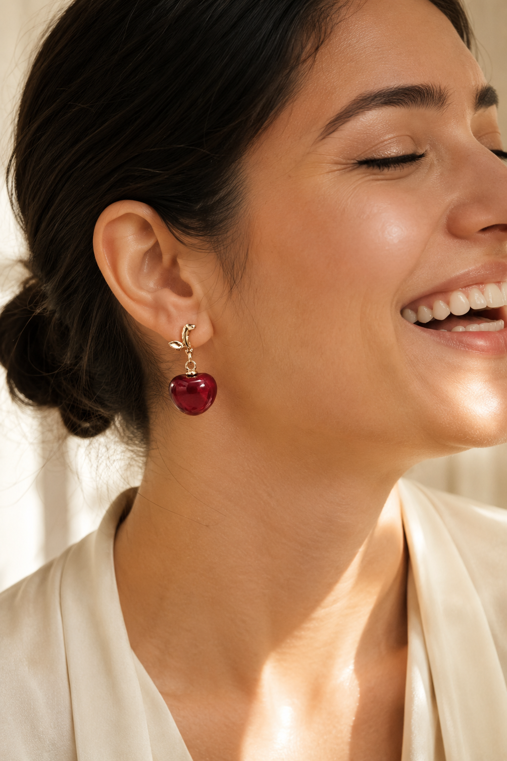 Glossy Red Cherry Dangle Earrings