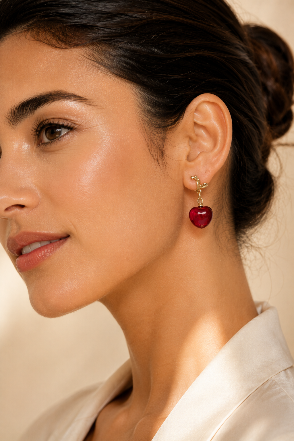 Glossy Red Cherry Dangle Earrings