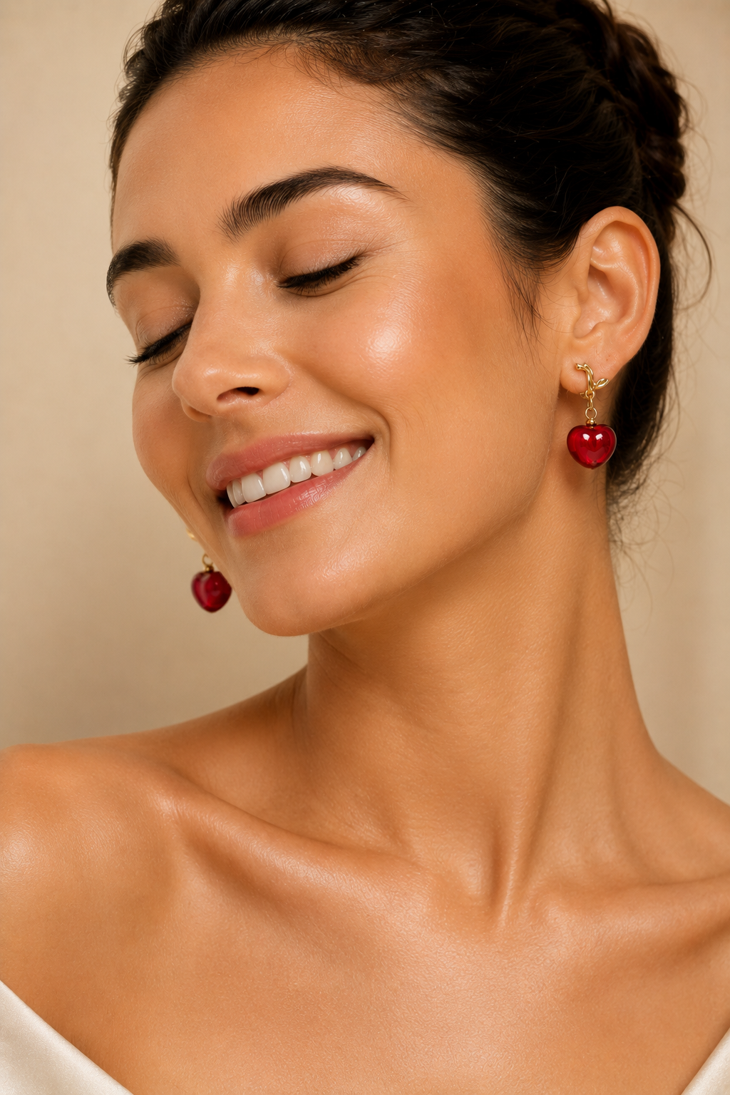 Glossy Red Cherry Dangle Earrings