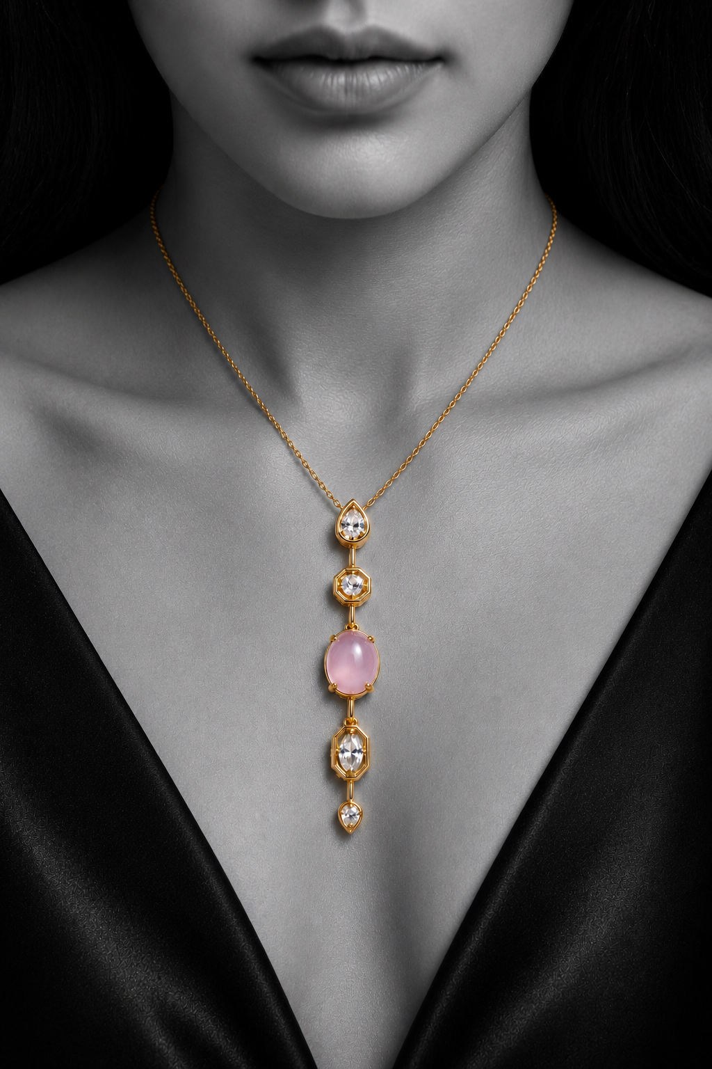Rose Quartz & Crystal Drop Necklace